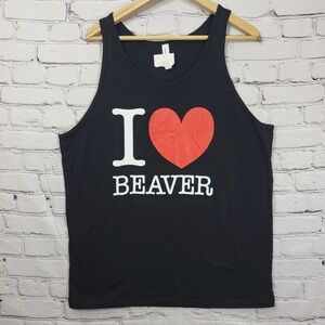 I Love Beaver Black Tank Top Bella+Canvas Mens Large 100% Cotton Airlume Jersey